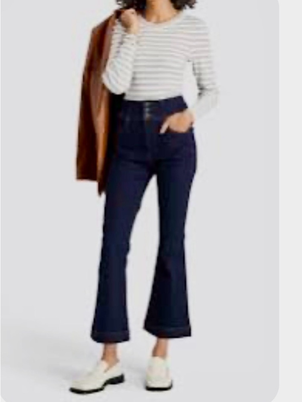 Veronica Beard Carson Ankle High-Rise Cropped Flare Jeans with corset